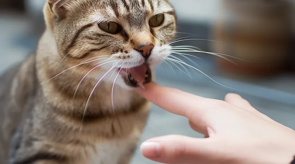 Cat bites hand
