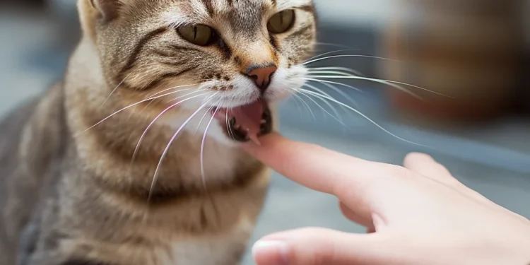 Cat bites hand