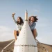 two happy women in a rocket