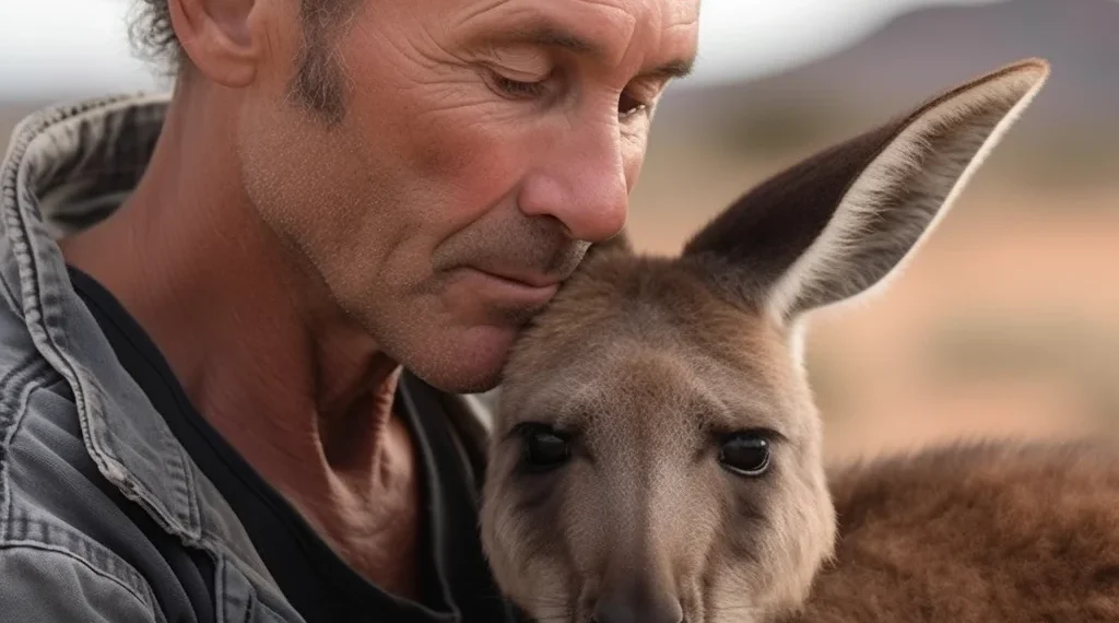 man and kangaroo