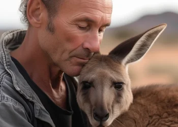 man and kangaroo