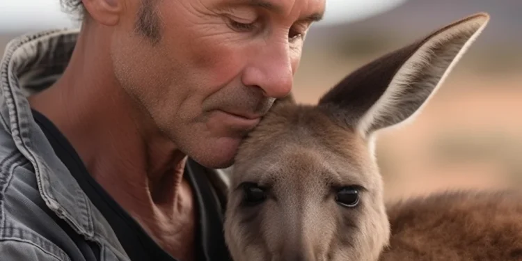 man and kangaroo
