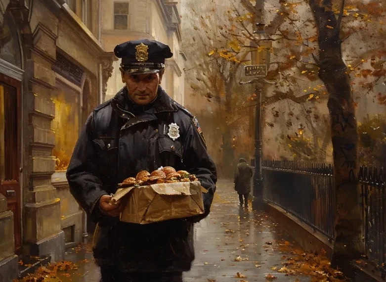 A police officer arrested the delivery man and delivered the food to customers himself